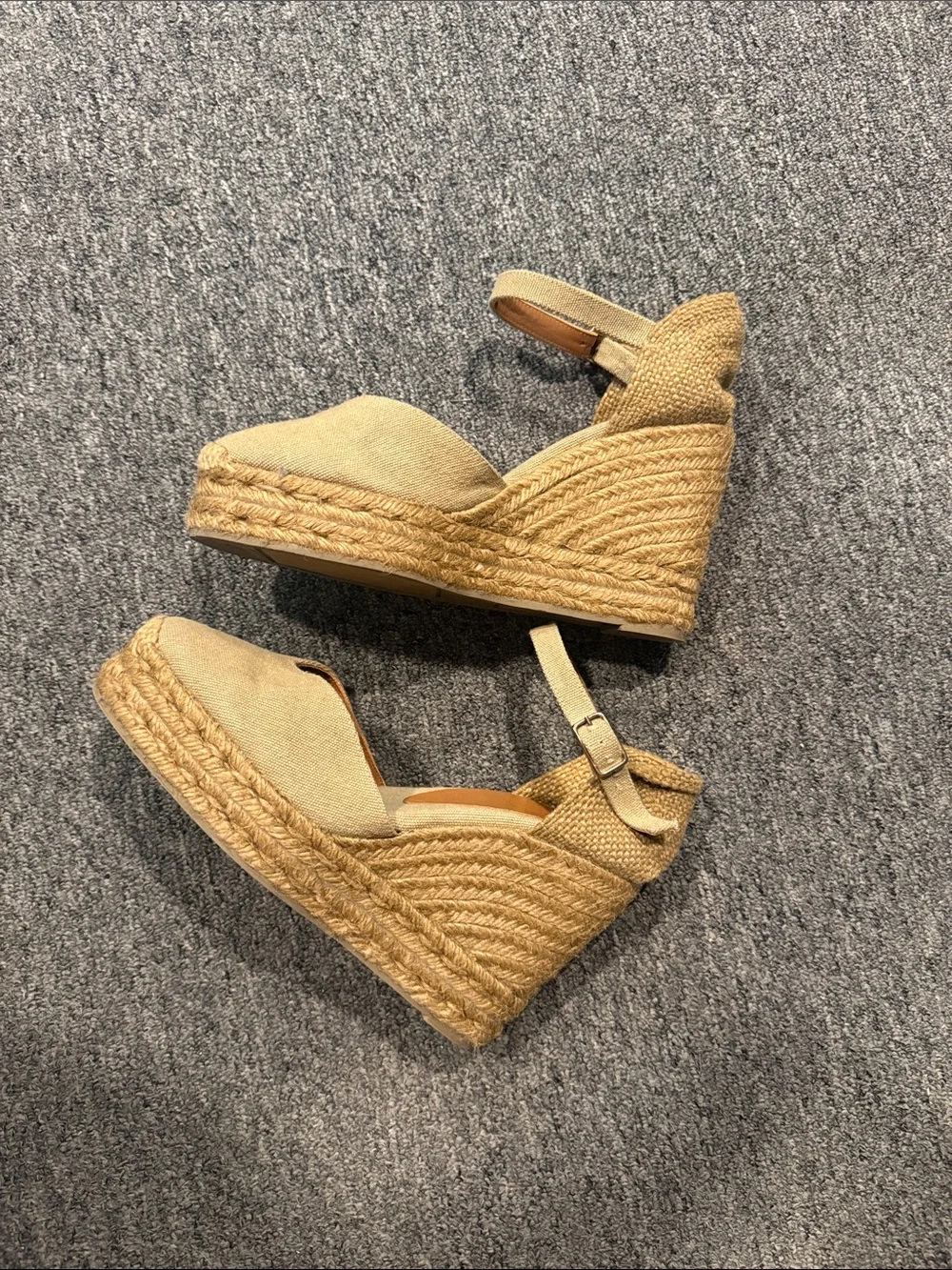 Castaner Womens Tan Espadrille Wedge Sandals with Ankle Strap size 38